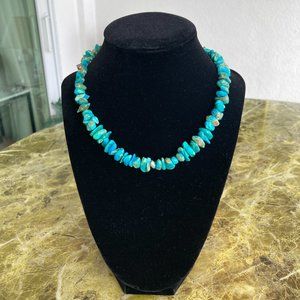 Natural Chunky Turquoise Stone Choker Necklace - 15.5" Long